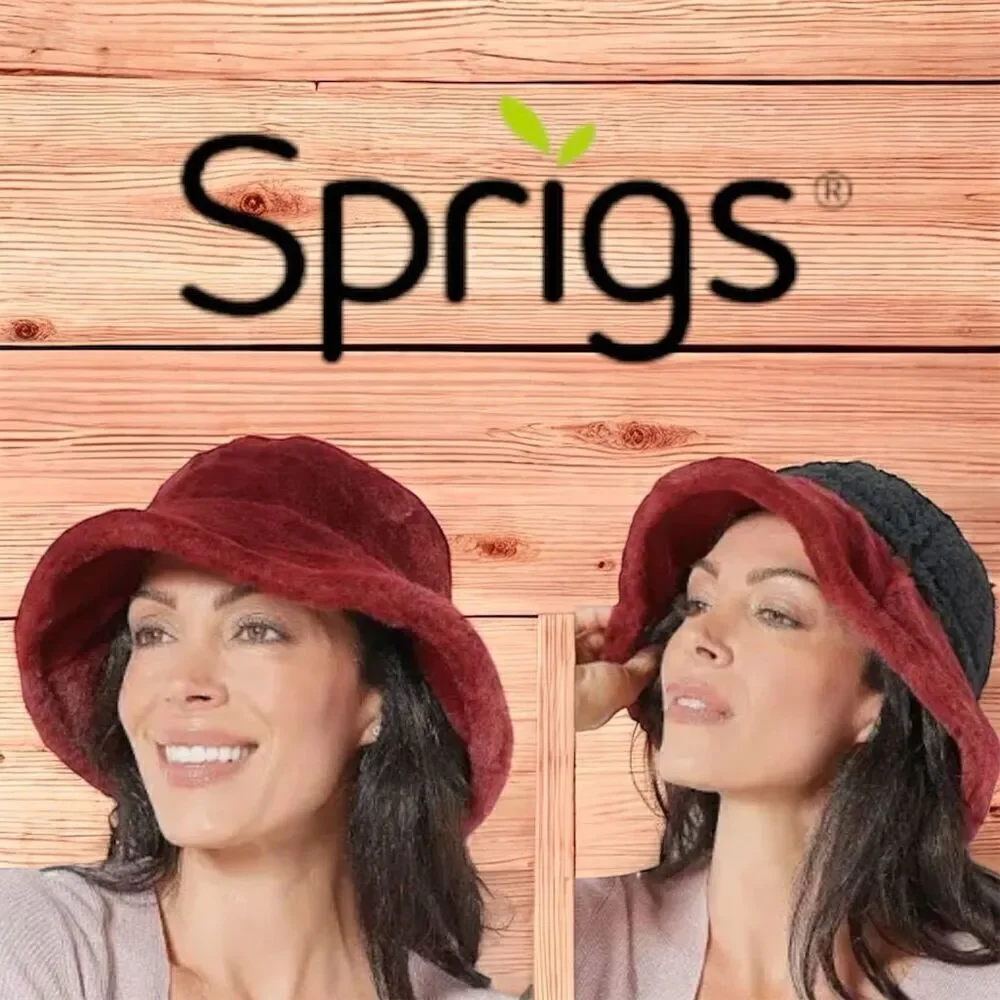 Sprigs Ruby Black Reversible Bucket Hat Faux Fur Sherpa Winter